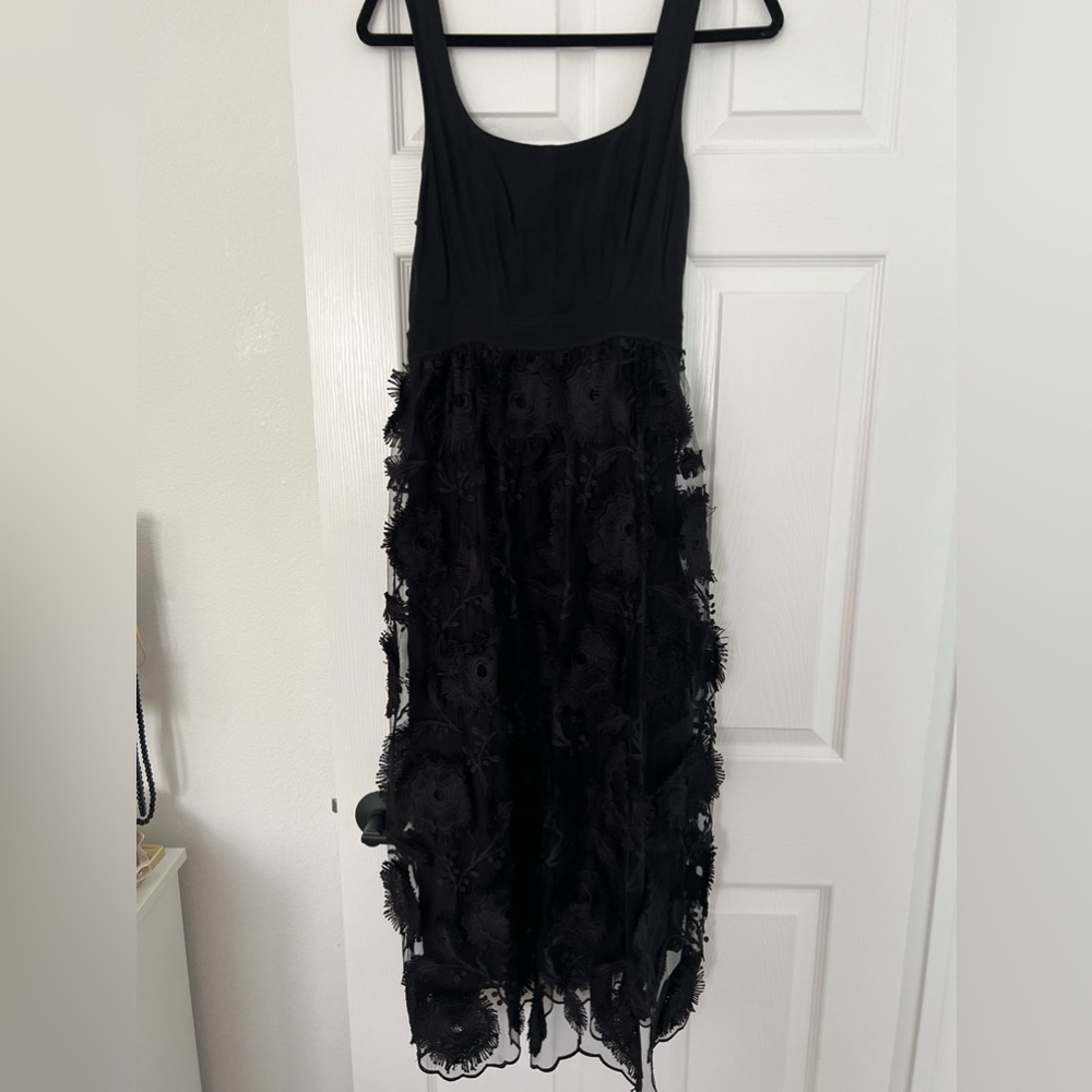 Anthropologie black midi dress with 3d flowers